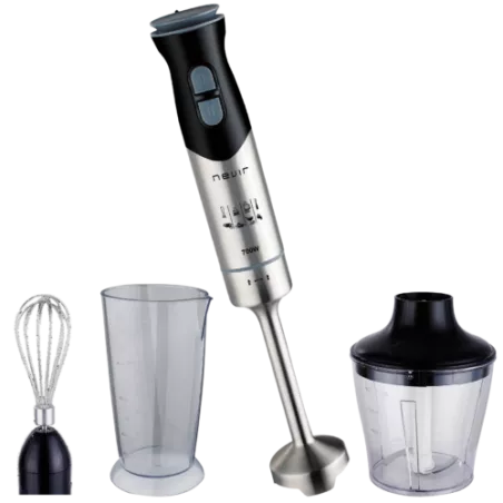 Batidora de mano Nevir NVR-8350BA 700W inox con accesorios negros, diseño ergonómico y acabado de acero inoxidable