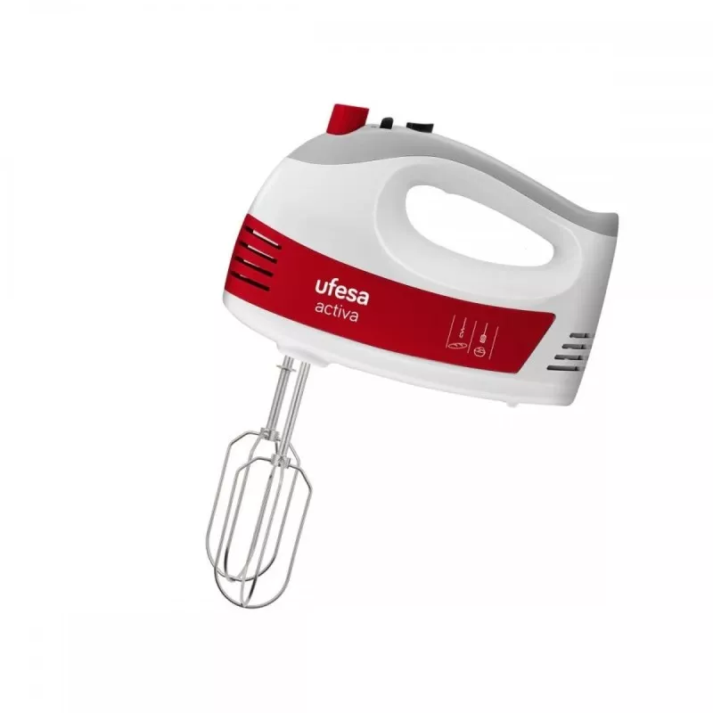 Batidora amasadora Ufesa BV4650 400W 5 velocidades turbo blanca y roja con diseño ergonómico y varillas de acero inoxidable