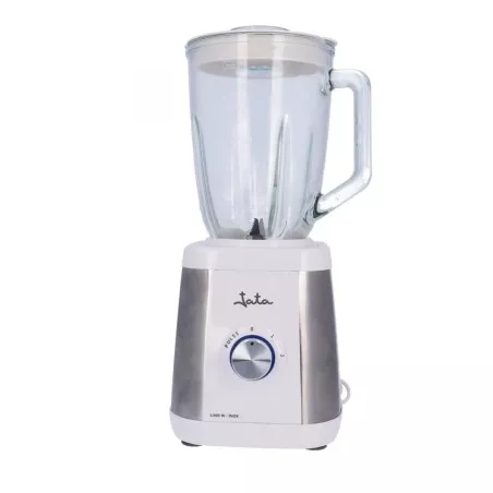 Batidora de vaso Jata BT797 1,3L 1300W pica hielo con jarra de vidrio y diseño moderno en color blanco y acero inoxidable