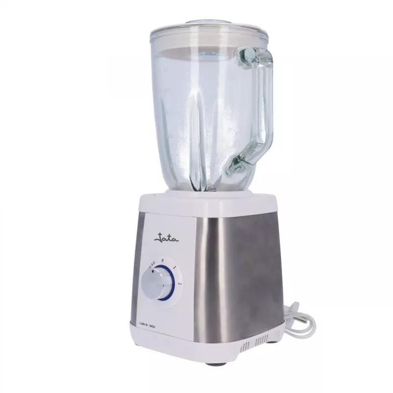 Batidora de vaso Jata BT797 1,3L 1300W pica hielo con diseño en acero inoxidable y jarra de cristal transparente.