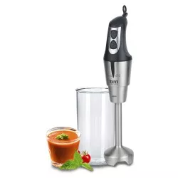 Batidora de mano TM Electron TMPBA008 650W 900ml con acabado en acero inoxidable y diseño ergonómico.