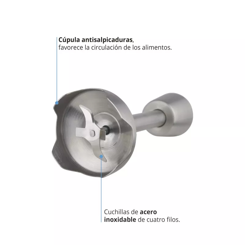 Batidora de mano TM Electron TMPBA008 650W 900ml con cuchillas de acero inoxidable y cúpula antisalpicaduras.
