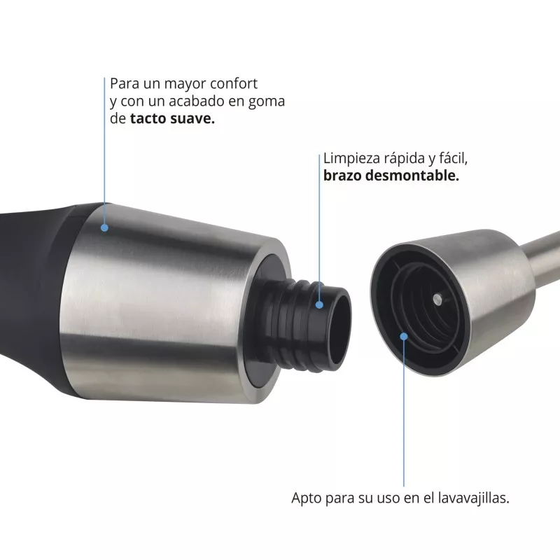 Batidora de mano TM Electron TMPBA008 650W 900ml con acabado en acero inoxidable y brazo desmontable para fácil limpieza