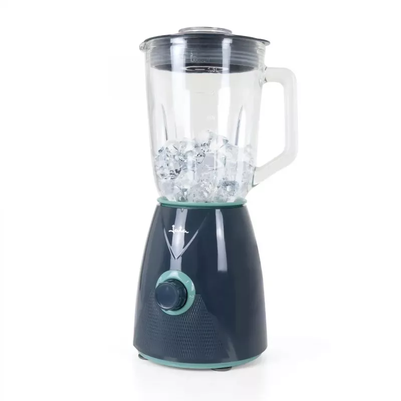 Batidora de vaso Jata JEBT1265 1,5L 1300W pica hielo, diseño moderno en negro con jarra de vidrio y base antideslizante.