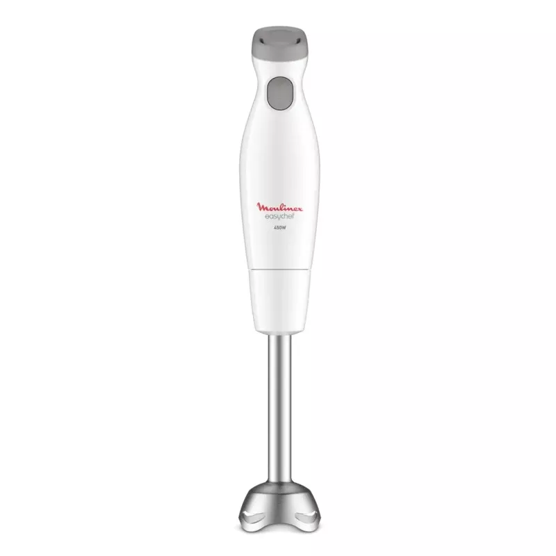 Batidora de mano Moulinex DD451110 450W Powelix blanca, diseño ergonómico, cuchilla de acero inoxidable, fácil de usar.