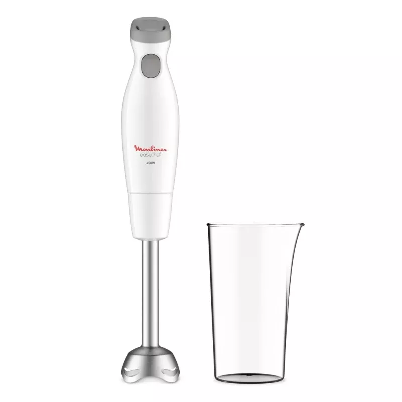 Batidora de mano Moulinex DD451110 450W Powelix blanca con cuchilla de acero inoxidable y vaso medidor incluido
