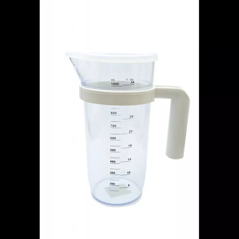 Vaso medidor para batidora 1L con tapa transparente y graduación en mililitros, diseño práctico para la cocina