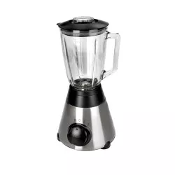 Batidora de vaso Lacor 69081 1,6L 500W cristal con base de acero inoxidable y tapa negra, diseño moderno y funcional.
