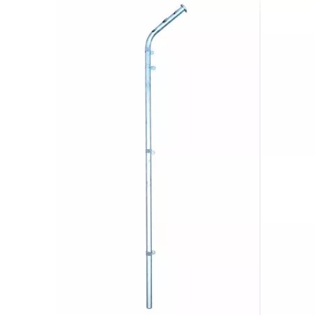 POSTE ESQUIN C/BRAZO 100 M/M VIM de acero galvanizado, acabado brillante, ideal para soporte de estructuras.