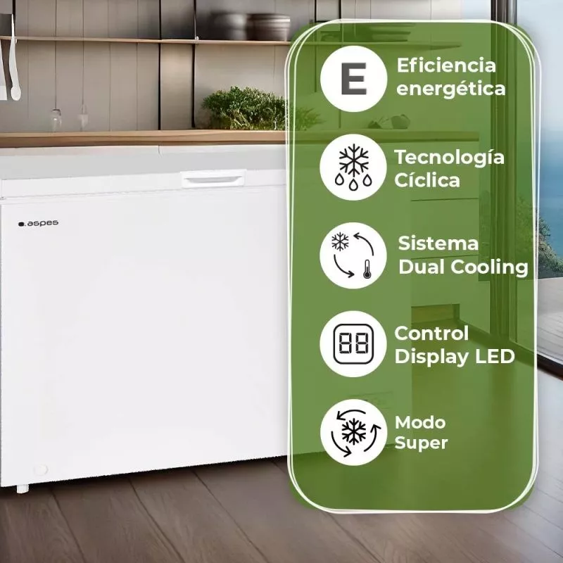 Congelador horizontal Aspes ACH3001EDC 287L libre instalación blanco con eficiencia energética y sistema Dual Cooling