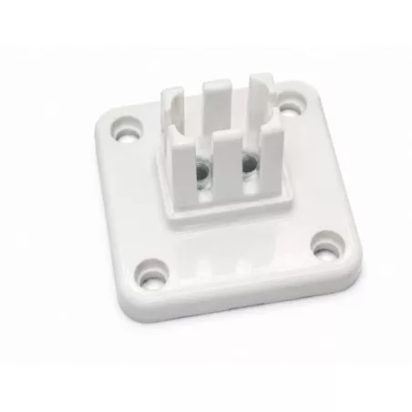 BASE PLACA HERCULES MOREDA BCA de plástico blanco, diseño cuadrado con cuatro orificios para fácil instalación.
