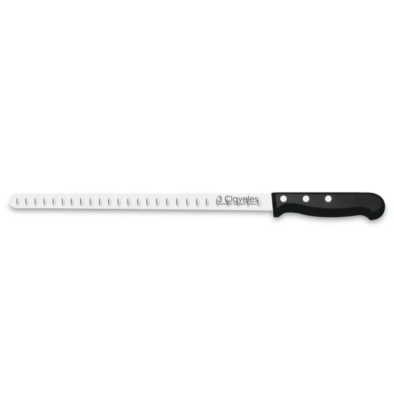 CUCHILLO JAMONERO ALVEOLADO POM 00965 de acero inoxidable con mango antideslizante y diseño ergonómico para cortes precisos