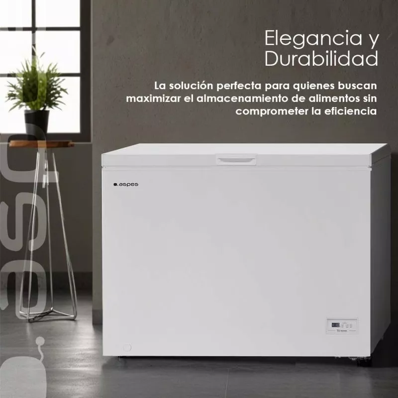 Congelador horizontal Aspes ACH3001EDC 287L en color blanco, diseño de libre instalación y gran capacidad de almacenamiento
