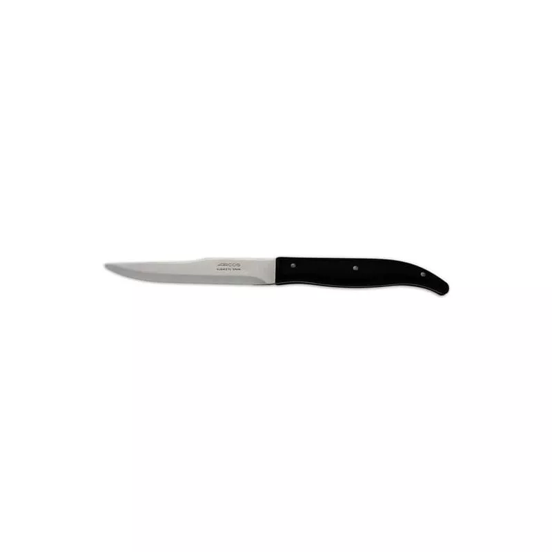 Cuchillo chuletero Arcos 373700 de acero inoxidable con mango negro ergonómico y diseño elegante.