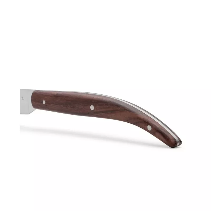Cuchillo chuletero Arcos 373700 con hoja de acero inoxidable y mango de madera oscura, diseño ergonómico y pulido.