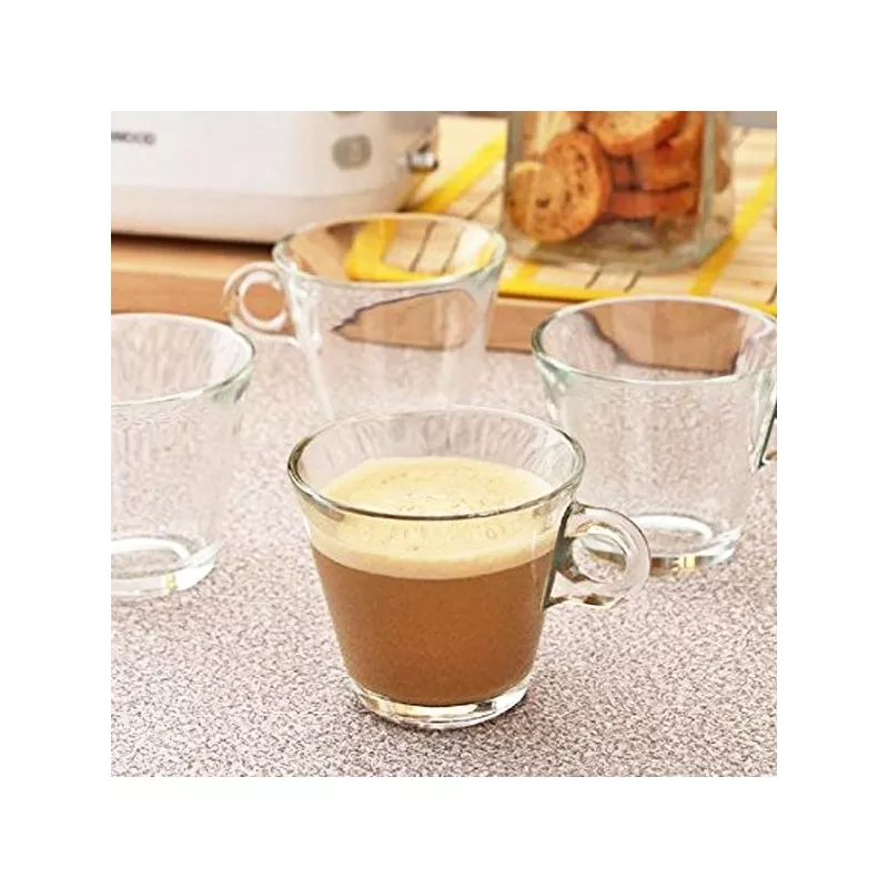 TAZA CAPUCHINO CONIC V13278618 de vidrio transparente con mango, ideal para café y bebidas calientes.