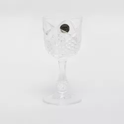 COPA ERMENOVILLE Nº 7 LICOR D\'ARQUE de cristal transparente con diseño cortado y base decorativa en forma de bola