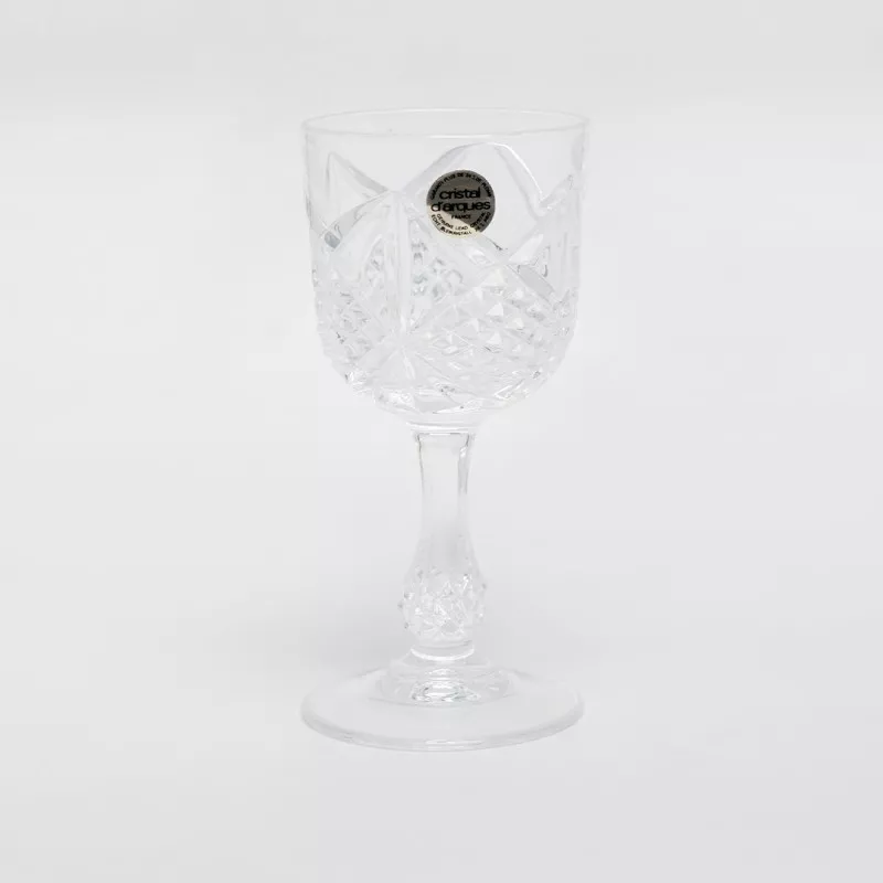 COPA ERMENOVILLE Nº 7 LICOR D\'ARQUE de cristal transparente con diseño cortado y base decorativa en forma de bola