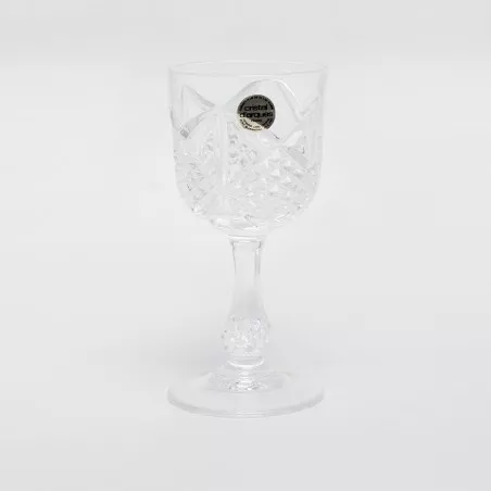 COPA ERMENOVILLE Nº 7 LICOR D\'ARQUE de cristal transparente con diseño cortado y base decorativa en forma de bola