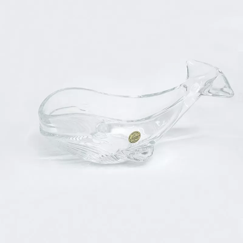 BALLENAS 9 D\'ARQUES figura decorativa de cristal transparente con acabado brillante y diseño elegante de ballena