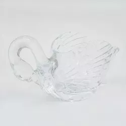 Centro 15 CYGNE D\'ARQUES decorativo de cristal transparente con diseño de cisne y acabado tallado.