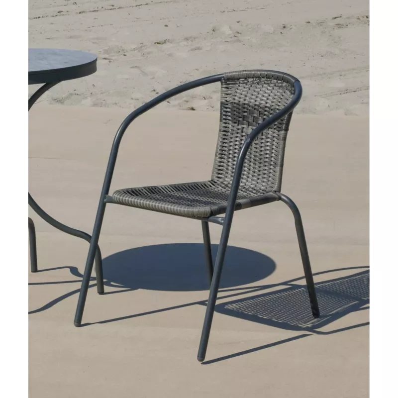 Sillón jardín Hevea Santana-3 en acero y ratán antracita, diseño ergonómico y elegante para exteriores.