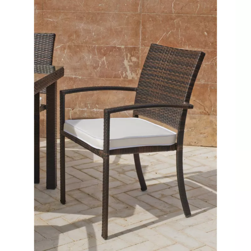 Sillón jardín Hevea Bahia-30 acero huitex marrón con diseño moderno y cómodo tapizado en blanco.