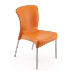 Silla exterior Resol Hey aluminio y polipropileno naranja con diseño ergonómico y acabado moderno.
