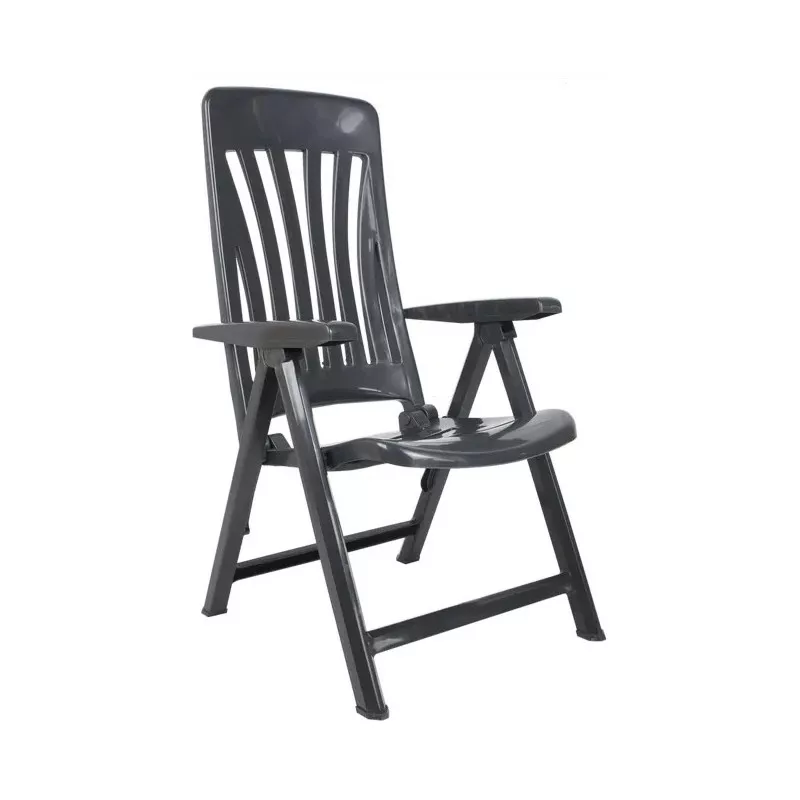 Sillón exterior Garbar Blanes antracita plegable multiposición de plástico resistente con respaldo alto y reposabrazos.
