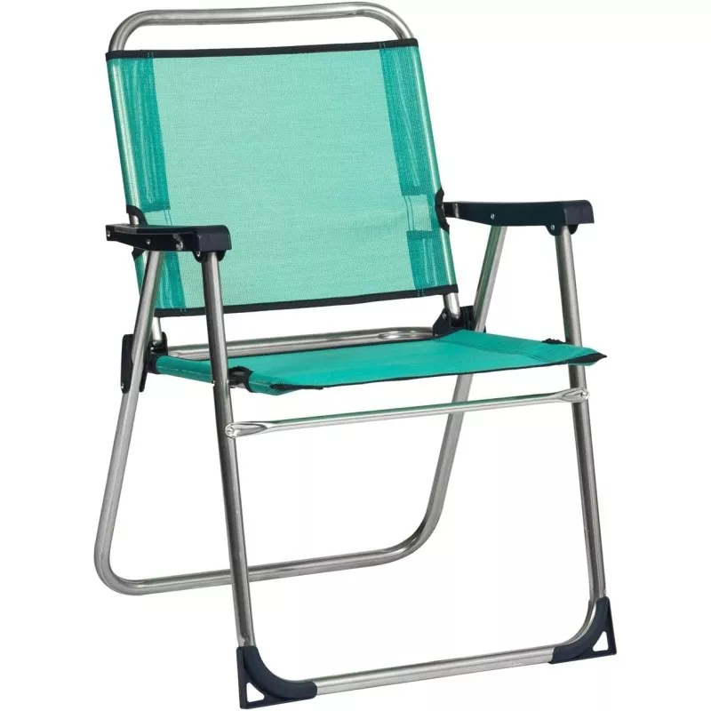 Sillón fijo Alco 631ALF-0030 de aluminio con tejido fibreline azul, diseño práctico y ligero para exteriores.