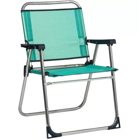 Sillón fijo Alco 631ALF-0030 de aluminio con tejido fibreline azul, diseño práctico y ligero para exteriores.