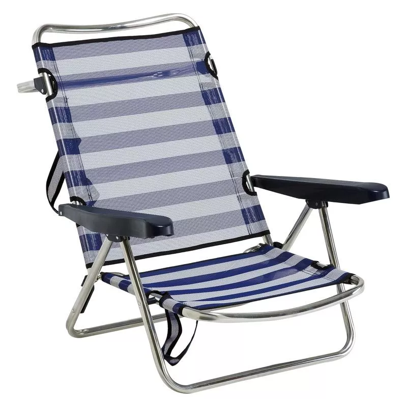 Sillón de playa aluminio Alco 607ALF-0056 plegable azul y blanco con estructura ligera y diseño ergonómico.
