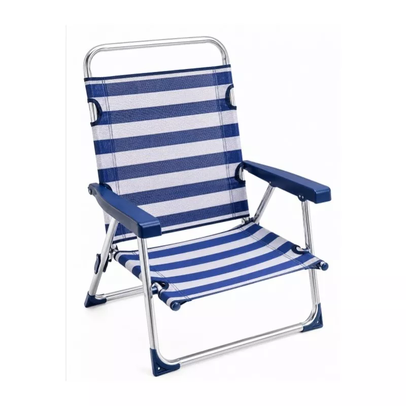 Sillón de playa aluminio Alco 607ALF-0056 azul y blanco plegable con diseño a rayas y estructura ligera.