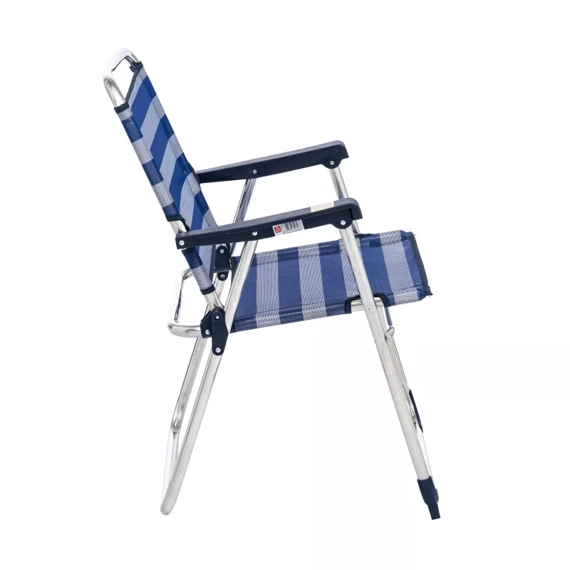 SILLON FIJO 631 ALF-0056 ALCO de color azul y blanco, con estructura de aluminio y diseño plegable moderno.