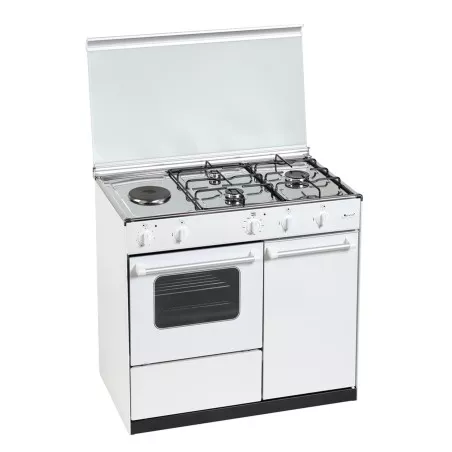 Cocina de gas Gralux FQ5103/1 90x55 cm porta bombona en color blanco con horno y parrilla de gas.