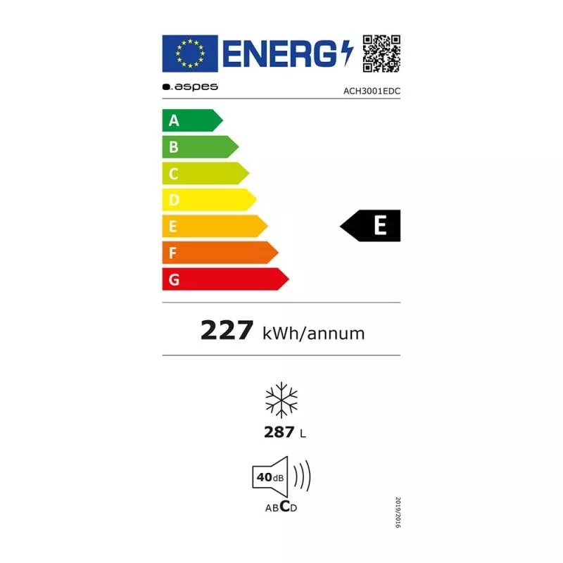 Congelador horizontal Aspes ACH3001EDC 287L blanco de libre instalación con etiqueta energética E y consumo 227 kWh/año