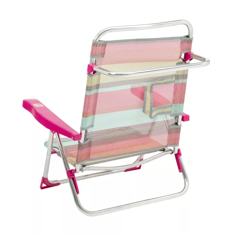 Silla playa Alco 607ALF-1726 Fibreline rosa con estructura de aluminio y reposabrazos, diseño reclinable y compacto.