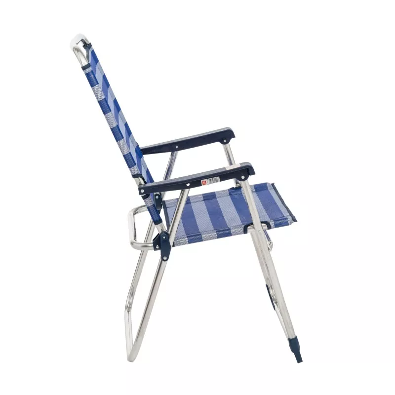 Sillón fijo Alco 637ALF-0056 respaldo alto en color azul y blanco con diseño a rayas y estructura metálica.