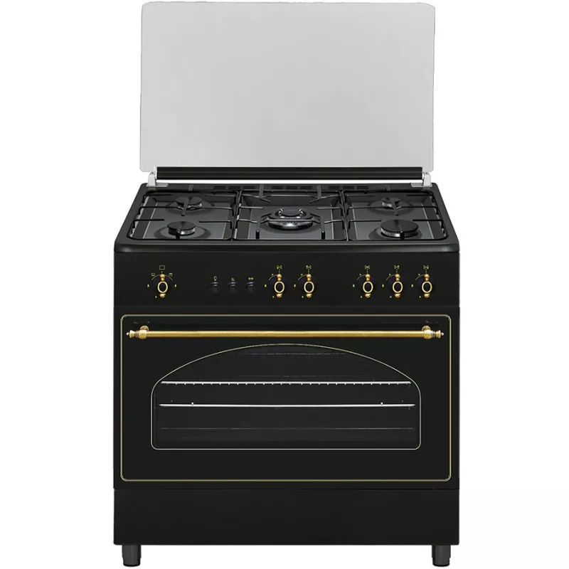 Cocina de gas Vitrokitchen RU9060B rústica 5 fuegos en color negro con acabado elegante y materiales duraderos