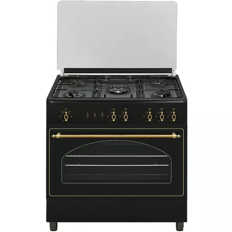 Cocina de gas Vitrokitchen RU9060B rústica 5 fuegos en color negro con acabado elegante y materiales duraderos