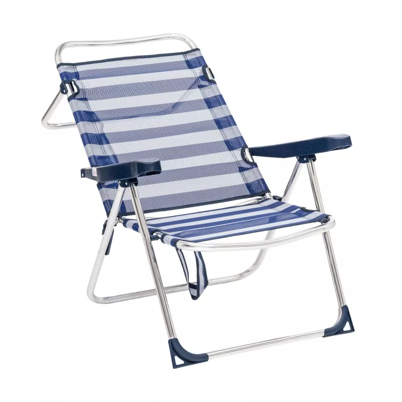 Sillón playa Alco 671ALF-0056 aluminio 5 posiciones rayas azul y blanco, ligero y ajustable para comodidad exterior