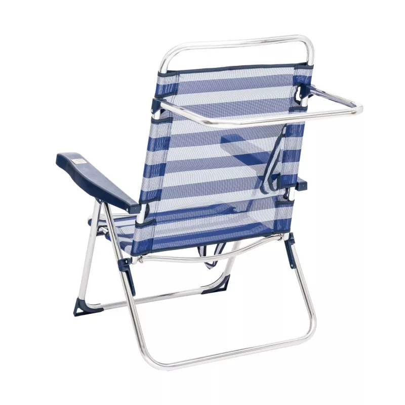 Sillón playa Alco 671ALF-0056 aluminio plegable azul a rayas con 5 posiciones y reposabebidas integrado