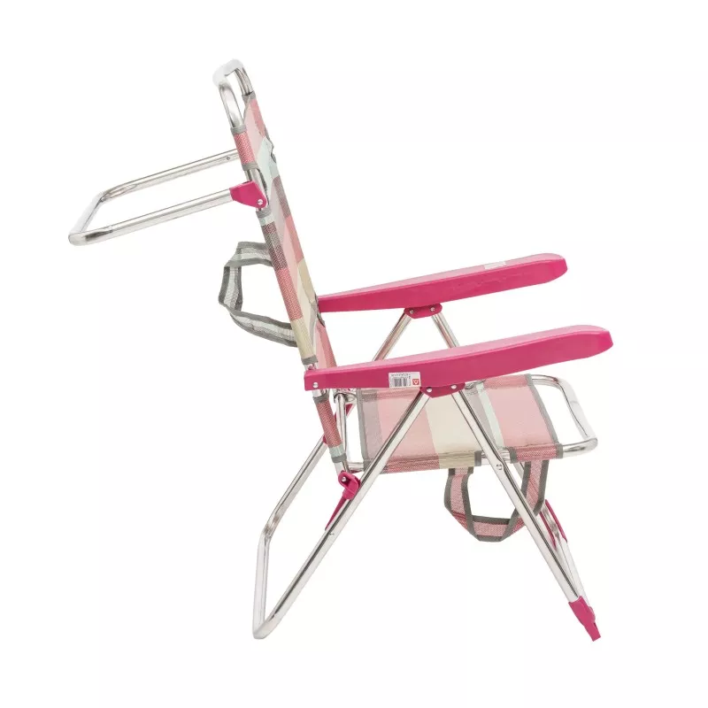 SILLON PLAYA ALTO 671 ALF-1726 RAYAS ROSAS de estructura metálica, reclinable, color rosa y diseño de rayas.
