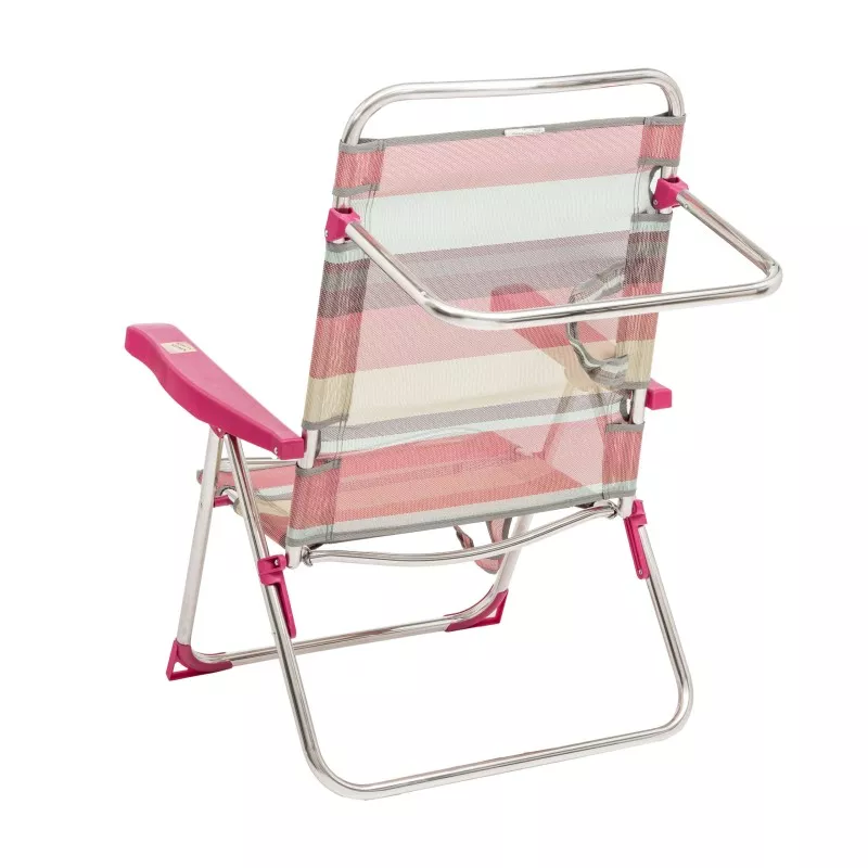 SILLON PLAYA ALTO 671 ALF-1726 RAYAS ROSAS con estructura de metal y tejido multicolor, diseño plegable y reposabrazos.