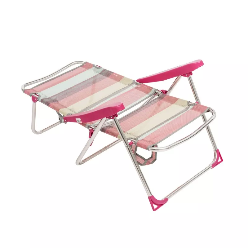 SILLON PLAYA ALTO 671 ALF-1726 RAYAS ROSAS con estructura de aluminio y tejido resistente a rayos UV en tonos rosas y beige.