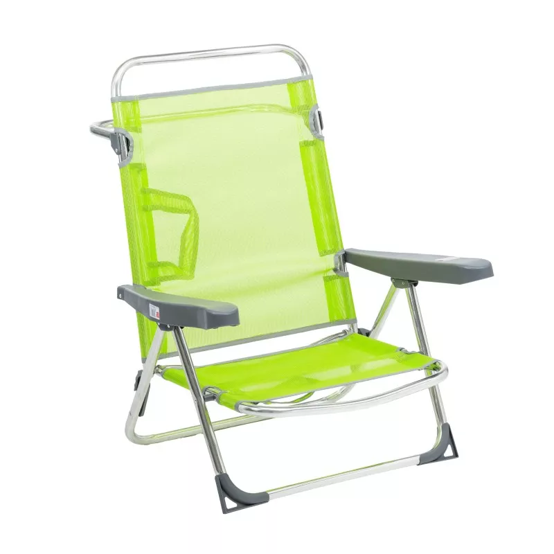 Silla de playa multiposición ALCO 607ALF-2424 pistacho, con estructura de aluminio y asiento de tejido resistente.