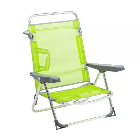 Silla de playa multiposición ALCO 607ALF-2424 pistacho, con estructura de aluminio y asiento de tejido resistente.