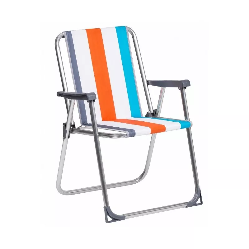 Sillón fijo Alco 620AL-1501 aluminio acolchado con diseño a rayas color naranja, azul y blanco.