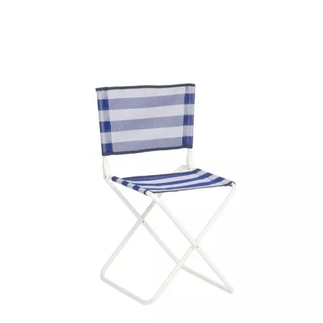 SILLA NYLON C/RESPALDO 635B 0056 AZUL/BCO ALCO plegable con estructura blanca y diseño a rayas azul y blanco