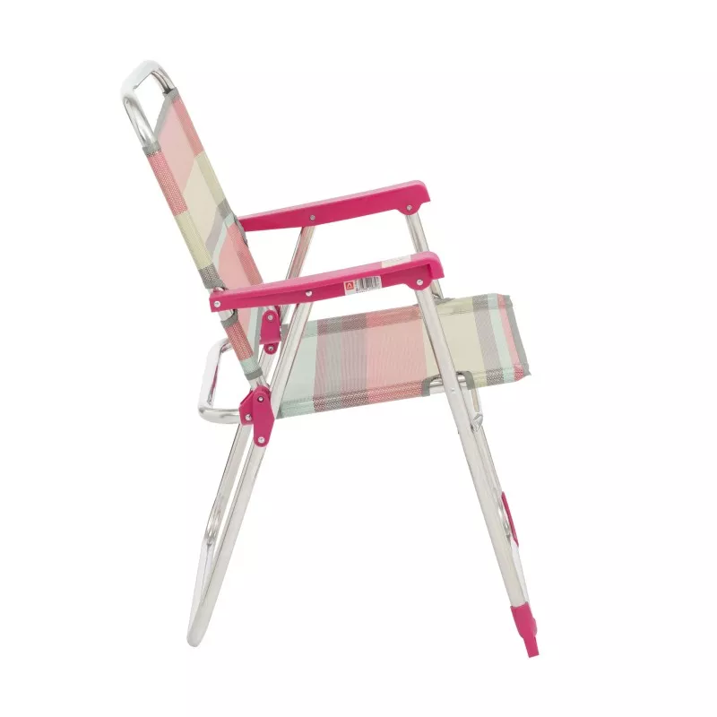 Sillón fijo Alco 631ALF-1726 respaldo bajo en tela a rayas color rosa y gris con estructura metálica resistente y diseño moderno